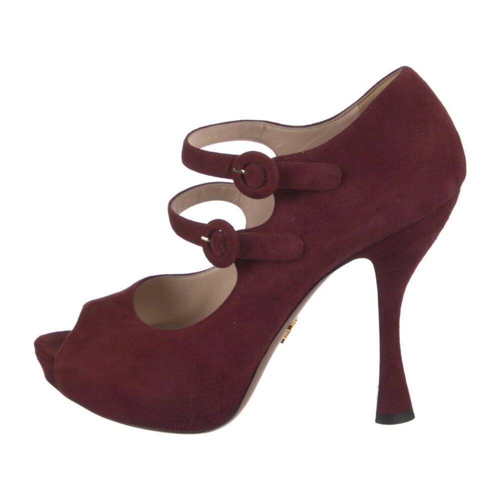PRADA Double-Strap Suede Mary Jane Pumps Size 9 | US 9, IT 39 - Burgundy